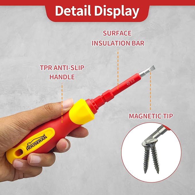 Insulated Screwdriver, HOUSERAN 26 Pcs Screwdriver Set, Magnetic Tip Electrician Tools Kit with Case, 1000V, Screw Driver with Interchangeable Blades, Electrical Screwdriver for Men Household Repair