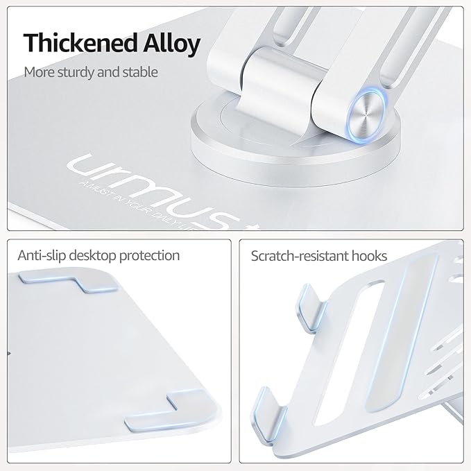 Urmust Height Adjustable Laptop Stand for Desk with 360°Rotating Base, Foldable & Portable Laptop Riser, Computer Accessories for Collaborative Work, Compatible with MacBook Pro, All Laptops 10-17"