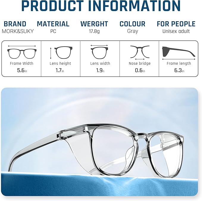 MORK&SUKY Safety Glasses, Stylish Goggles With No Fog Lense, Alternatives To Regular Protective Eyewear For Lab and Nursing.