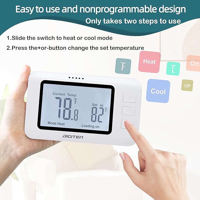 DIGITEN Wireless Thermostat WTC100 Pro Temperature Controller for Cooling & Heating, Remote Controlled Outlet, Easy-to-Use and Non-Programmable Plug in Thermostats for Home