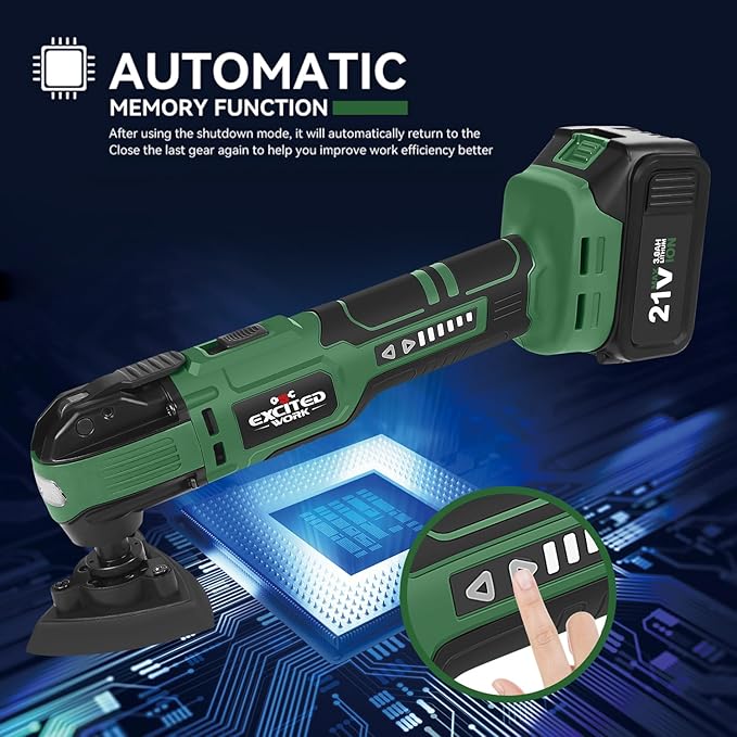21V Cordless Oscillating Tool Kits, Brushless Oscillating Multitool with 6-variable speed, 2X3.0 Ah Battery and accessories for Cutting, Grinding, Scraping, Sanding