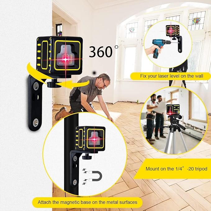 Laser level with Tripod Self Leveling, Cross Line Laser with Tilt Mode, 47 inch Tripod for Picture Hanging Construction Floor Tile Wall, 3 AAA Batteries Included