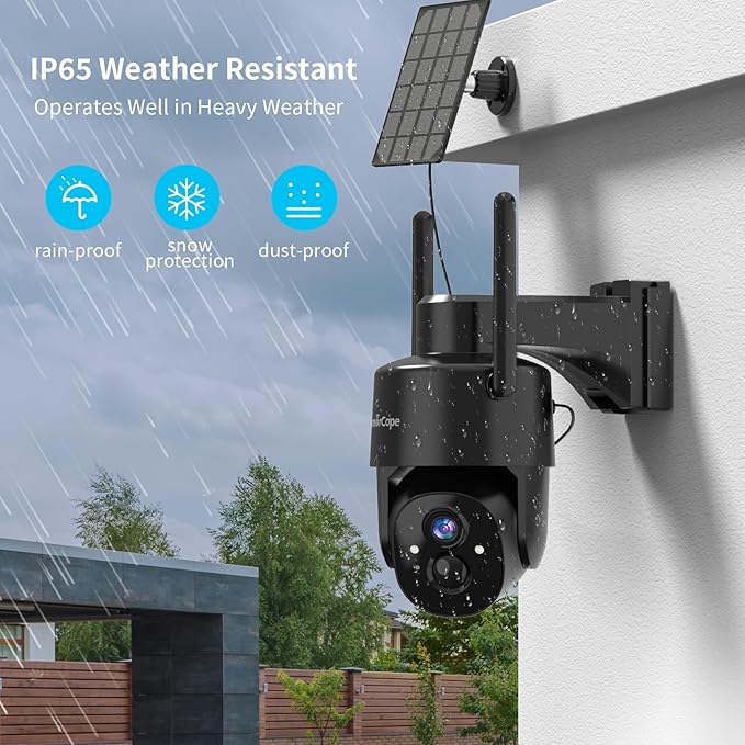 2Pack 2K HD Solar Security Cameras Wireless Outdoor, 360° PTZ View Outdoor Cameras for Home Security,Color Night Vision with Spotlight, 2-Way Audio,Motion Alarm, IP65 Waterproof