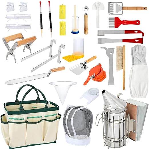 Beekeeping Supplies - 31 Pcs Beehive Starter Kit, Bee Keeping Supplies-All Beekeeping Tools and Equipment, Bee Smoker Kit for Beekeeping for Beginners and Professionals