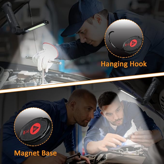 Mudder 6 Pcs Rechargeable LED Work Light with Magnetic Base 360° Rotate 5 Modes Flashlights for Car Repair Outdoor Father's Day Tool Gifts(Black)