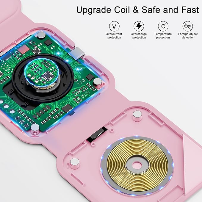 Wireless Charger 3 in 1,RTOPS Magnetic Travel Wireless Charging Station Multple Devices,GaN 3 in 1 Charging Station,Compatible for iPhone16/15/14/13/Pro/Max,iWatch,AirPods4/3/2/Pro(Adapter Includes)