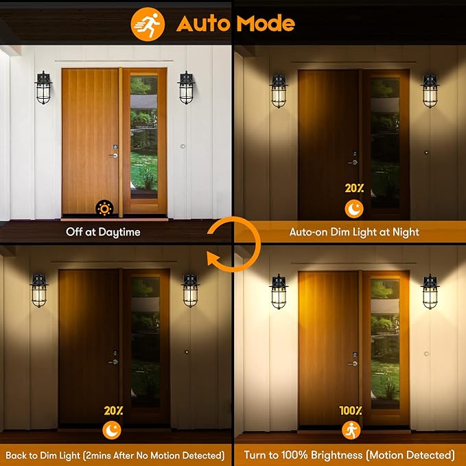 Motion Sensor Outdoor Wall Lantern Dusk to Dawn Waterproof Exterior Wall Sconce with Seeded Glass Black Wall Mount Light Fixture for Porch Doorway Garage, E26 Socket, Motion Activated