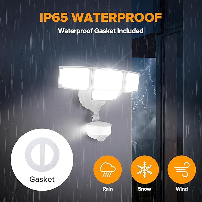 LUTEC 84W 9500LM LED Security Light Motion Sensor Outdoor Lights with Night Light, 4 Head LED Flood Lights 5000K Daylight, IP65 Waterproof, Motion Detected Lights for Outside (White)