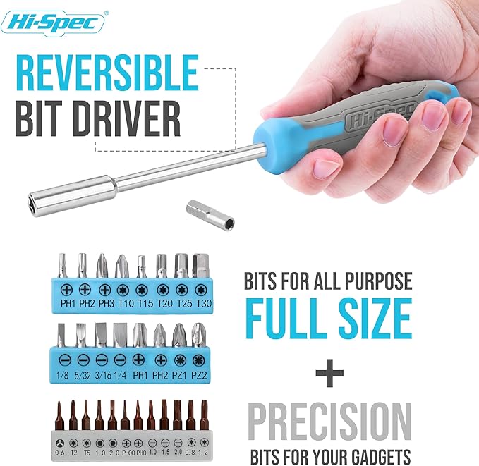 Hi-Spec 42pc Blue Household DIY Tool Set. Home, Office and College Dorm Small Toolkit Box of Starter Basic Tools