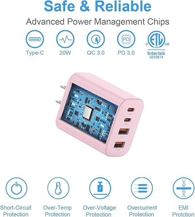 USB C Charger Block,40W USB C Charger Cube,Type C Charging Block,USB Wall Chargers Dual Port PD+QC Charging Cube for iPhone 16 15 14 13 12 11 Pro Max XS,iPad, Samsung Phone,Tablet(Pink)