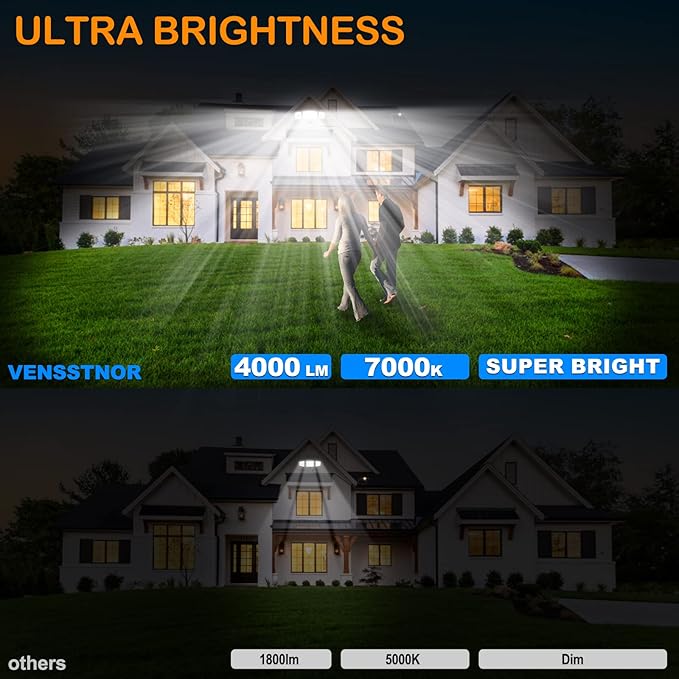 Solar Motion Sensor Flood Lights Outdoor - 4000LM 4 Lighting Modes, 72FT Sensing Distance, Split 3000mAh Solar Panel, IP65 Security Lights with Remote for Porch Yard Patio Garage 2Pack