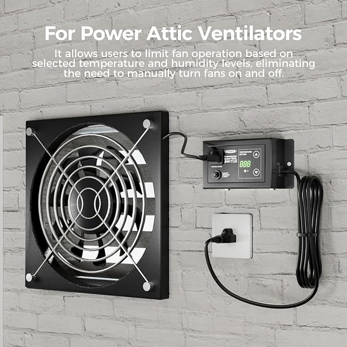 ALORAIR Adjustable Thermostat Control, with Socket and Overload Protector, Replacement Thermostat, for Power Attic Ventilators, TCS-10