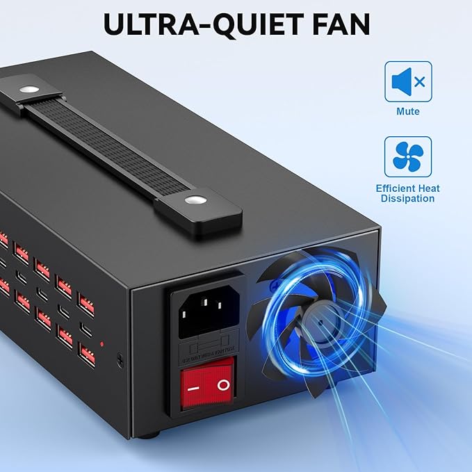 Portable USB~C Charger Block, 250W(30A) 30 Port (20 A & 10 C Port) Home Fast Charging Station for Multiple Devices, Desktop USB Wall Charger Compatible with iPhone, iPad, Kindle, Tablets, Watch