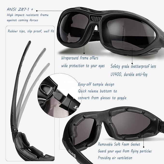 Anti-Fog Safety Motorcycle Riding Sunglasses Foam padded Goggle, Dustproof, Windproof, Hunting, Hiking, Golfing