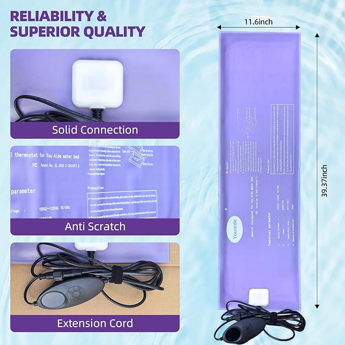 Waterbed Smart Thermostat, 200W Adjustable Softside Hardside Water Bed Heater, LED Display Waterbed Heater, Safe and Durable, For King, Queen, Full and Twin