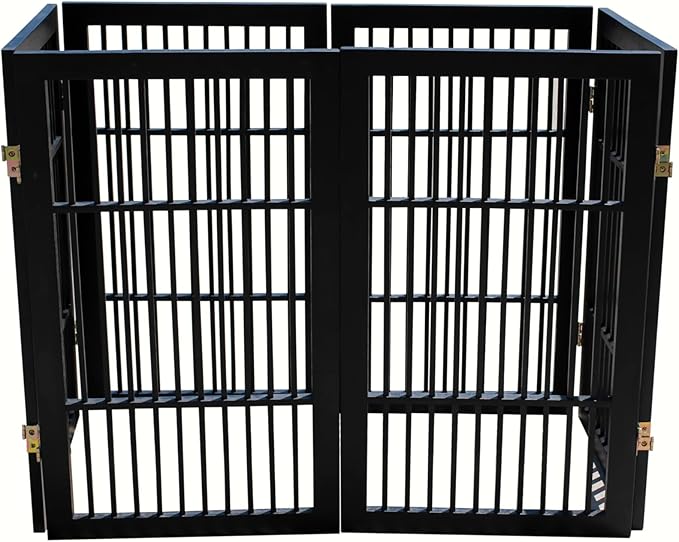 Pet Dog Gate Strong and Durable Freestanding Folding Acacia Hardwood Portable Wooden Fence Indoors or Outdoors by Urnporium (Black Pet Gate, 6 Panel 30" Tall)