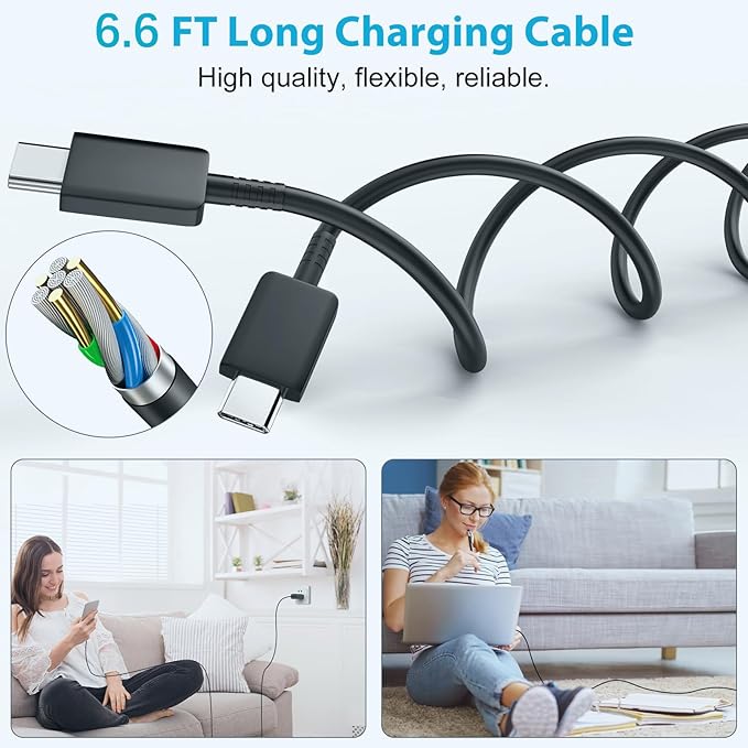 25W Super Fast USB C Charger Block & 6.6FT Android Phone Type C Charger Cable Cord for Samsung Galaxy S25 Ultra/S24+/S24/S23 Ultra/S23/S22 Ultra/S22/S21/S20 /Note10 20-Black