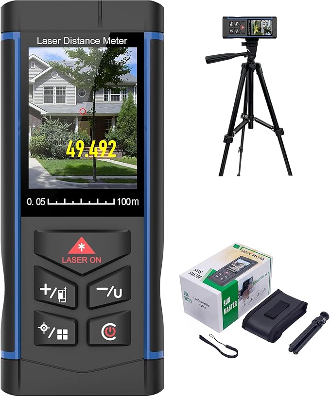 330ft Laser Distance Measuring Tool with Camera, Long Range Laser Meters with Tripod for Home Renovation, Interior Design, DIY Projects, Area, Volume & Distance Measurement