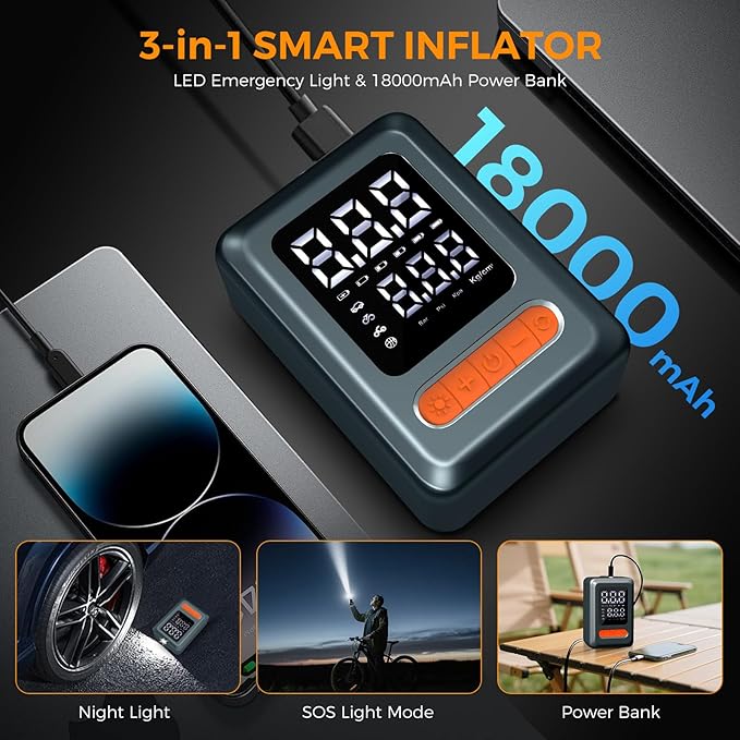 Cordless Tire Inflator Portable Air Compressor, 18000mAh Battery 3X Faster Cordless Tire Inflator with Tire Pressure Gauge,150PSI Electric Air Pump for Car Tires