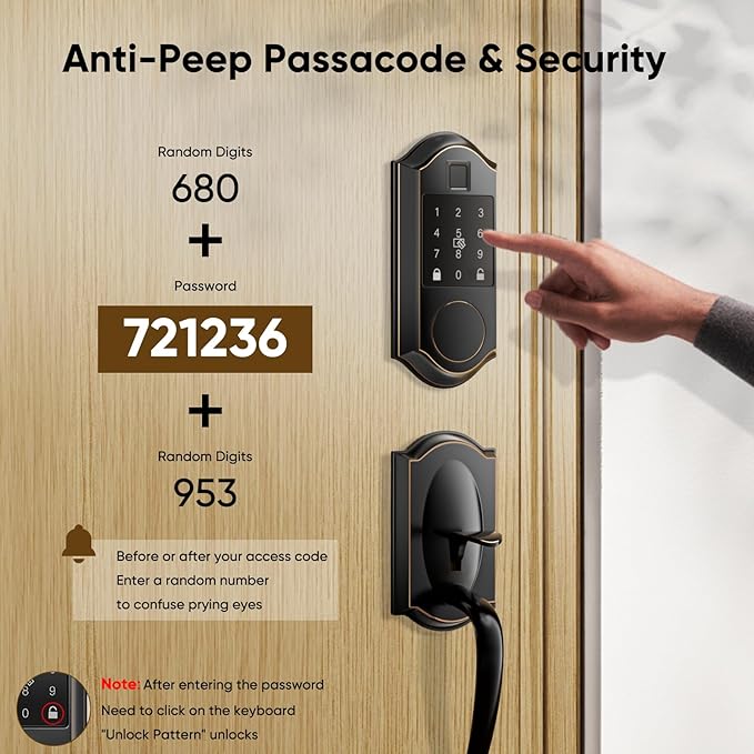 Fingerprint Smart Front Door Lock Set, Keyless Entry Door Lock & Front Door Handle Set, App Control, Digital Touchscreen Keypad, Smart Locks for Front Door, Easy Install, Oil Rubbed Bronze