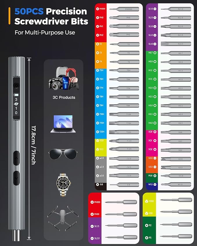 Mini Electric Screwdriver, LIFEGOO 58 in 1 Precision Screwdriver Set with 50 Magnetic Bits, Digital Display Electric Repair Tool Kit for Electronics Phone Camera Laptop Watch