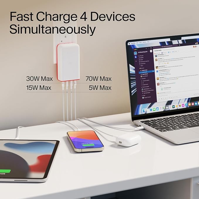 Twelve South PlugBug 120W USB-C Charger Block, 4-Port Fast Charging Block Hub for iPhone, iPad, MacBook & More, with Apple Find My Integration and Folding Prongs for Travel, USB Type C Fast Charger