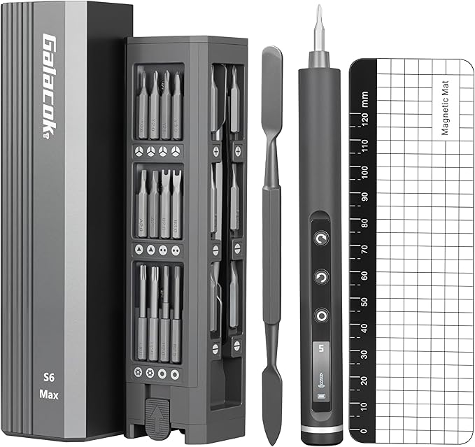 3.7V Mini Precision Screwdriver set, 49 IN 1 Magnetic Storage Mini Electric Screwdriver Cordless Set with LED Display 5 Torque Settings Repair Tool Kit for Electronics Phone Laptop Watch (Grey)