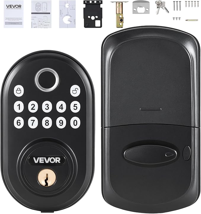 VEVOR Fingerprint Door Lock, with Fingerprint/Keypad Code/Key, One-Time and Anti-Peeking Password, Silent Mode, Constant Unlock Mode, Aluminum Alloy Panel, Electronic Keypad Deadbolt for Entry Doors