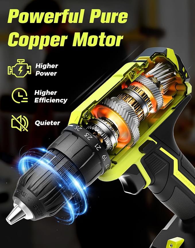 Cordless Drill, 20V MAX Power Drill Set with Dual Power Pack & Charger, 3/8 Inch Keyless Chuck, Variable Speed, 25+1 Position and 56PCS Bits/Screws, Power Tools for Home Projects