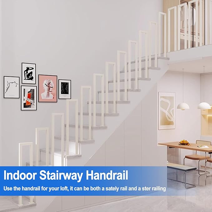 2Pcs U-Shaped Handrails for Steps, 7.9x35.4in Matte White Hand Rails for Indoor Outdoor Stairs, Stair Railing Industrial Wrought Iron Railing for Stairs Garden Loft Corridor