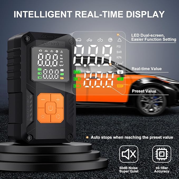 Tire Inflator Portable Air Compressor, 150PSI Cordless Mini Air Pump with Digital Pressure, Bike Pump, 5X Fast Inflation 10000mAh Tire Inflator for Car, Motorcycle, Bike, Ball, LED Light