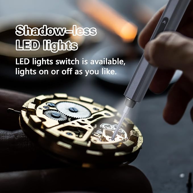 Precision Screwdriver Set, 5 Gear Torque, Mini Screwdriver Set with OLED Screen, Small Screwdriver Set Rechargeable with 48 multifunctional bits and shadowless LED lights, Aluminum Case