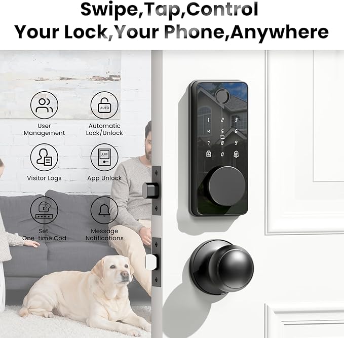 Keyless Entry Door Lock with 2 Knobs, Biquole Fingerprint Keypad Deadbolt, Smart Deadbolt for Front Door Lock Set, Auto Lock, One-time Codes, Easy to Install, App Control