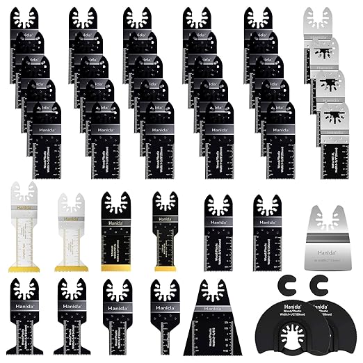 40 Pcs Oscillating Saw Blades Metal, Titanium Oscillating Tool Blades, Extra-Long Reach Multitool Blades Kit for Wood Plastics, Oscillating Multitool Saw Blades fit Dewalt Rockwell