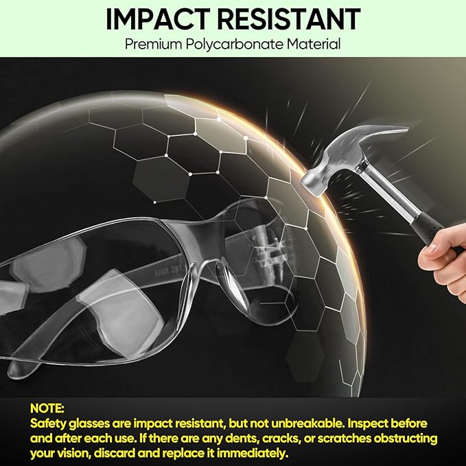 TICONN Clear Safety Glasses for Men, Safety Goggles with Scratch Impact Resistant Meets ANSI Z87.1 Standard