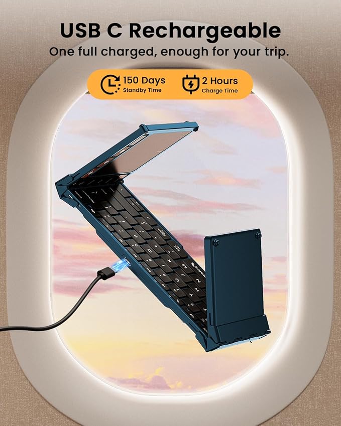 ProtoArc Foldable Keyboard with Touchpad, XK01 TP Folding Portable Keyboard, Full Size Keys, Large Trackpad Bluetooth Travel Keyboards for iPad Laptop PC Tablets - Blue