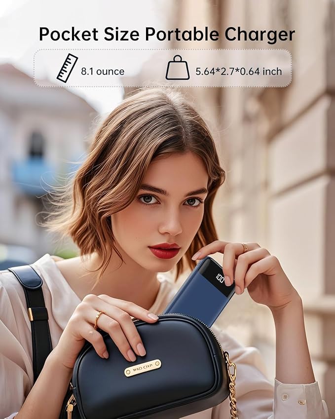 Portable Charger with Built-in Cables 10000mAh Power Bank with Cords, Slim Fast Charging Battery Pack, Travel Essential Portable Charger for iPhone 17/16/15/14/13 Series, Samsung Google Pixel iPad