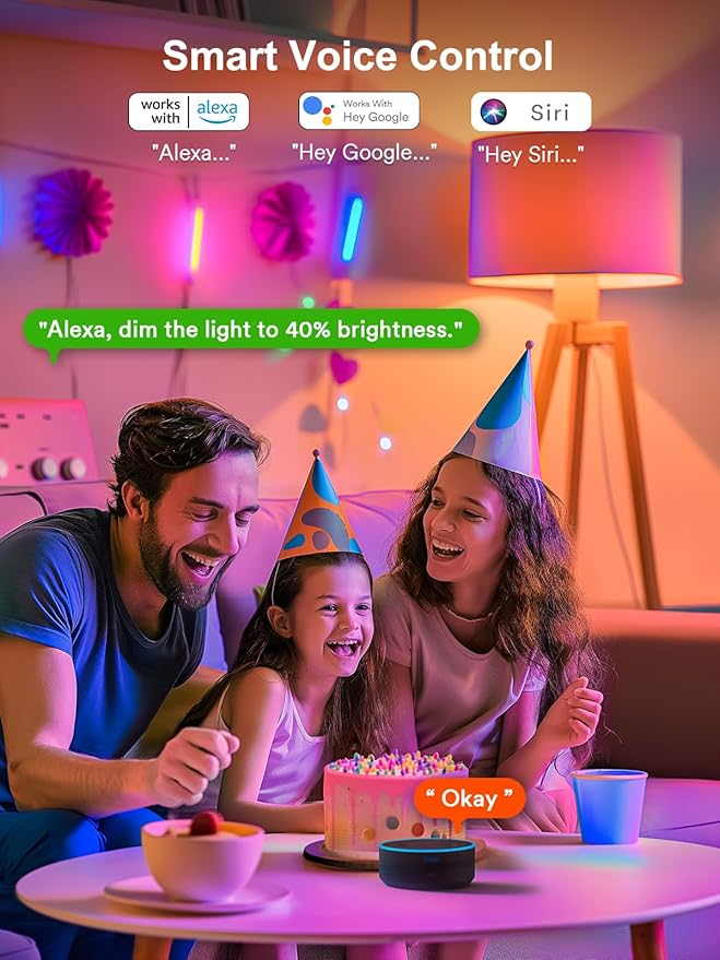 ANGELHALO Smart Light Bulbs, Color Changing A19 LED Light Bulb, Work with Alexa and Google Assistant, Wi-Fi & Bluetooth Light Bulbs, 16 Million Colors RGBCW, Music Sync, 800 Lumens, 2.4Ghz only,2 Pack