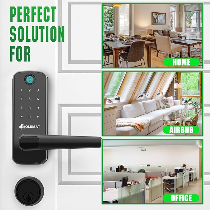 Smart Door Lock with Handle: Olumat Keyless Entry Door Lock with WiFi Gateway - Smart Locks for Front Door with Keypad - Fingerprint Lock