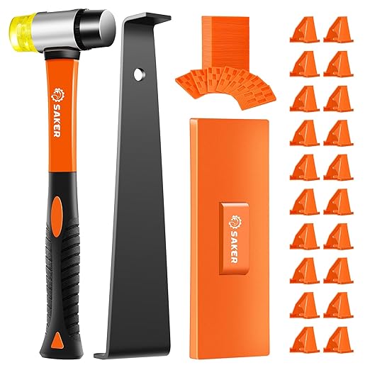 Saker Laminate Flooring Tools, 63-Piece Wood Flooring Installation Kit with 60 Flooring Spacers,Tapping Block, Pull Bar, Rubber Mallet