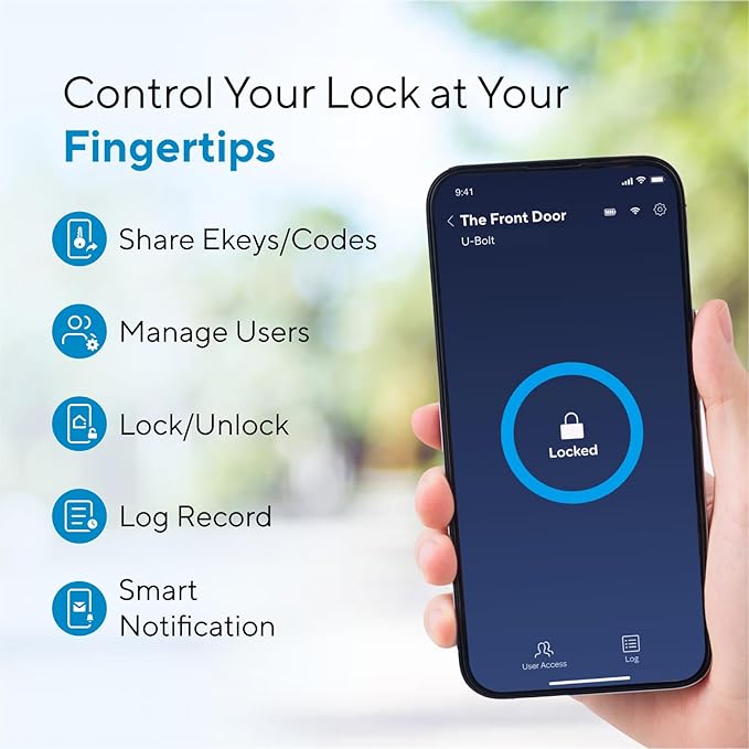 ULTRALOQ U-Bolt Pro Smart Lock with WiFi Bridge, 7-in-1 Fingerprint Keyless Entry Door Lock, App Remote Control, Backlit Keypad, Auto Unlock, Front Door Smart Deadbolt, IP65 Waterproof, 1Year Battery