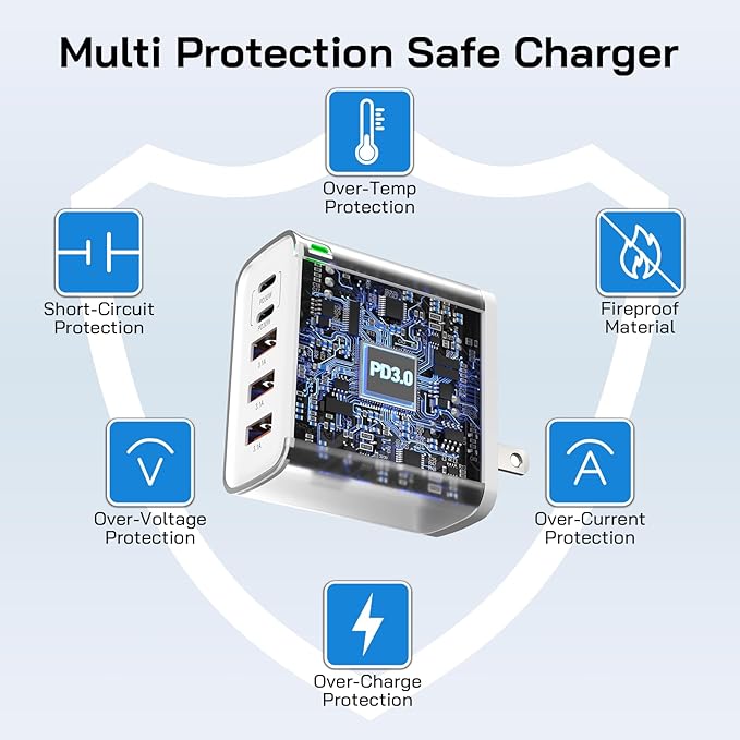 2Pack USB C Fast Charger Block, 60W 5-Port USB C Wall Charger 30W Type C Charging Block, 2USB C+3USB A PPS/PD 3.0 Multiport Charging Cube for iPhone 16 15 14 13 Pro Max,for Galaxy S25 S24 Ultra, i Pad