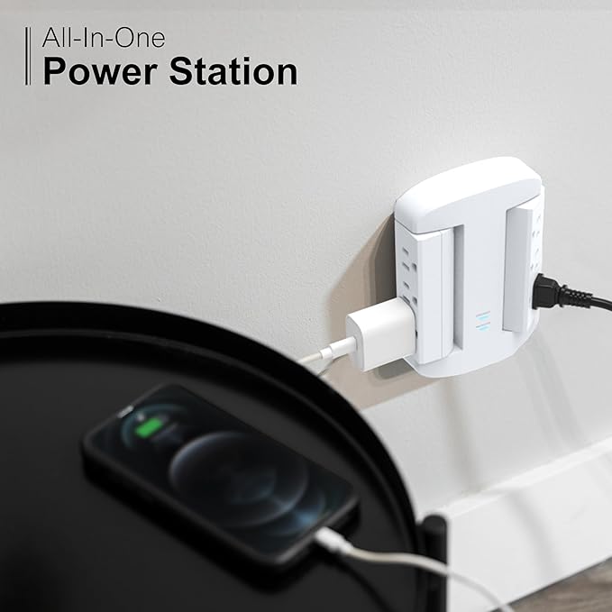 GE 6-Outlet Extender, Surge Protector, Swivel Side Access, Wall Tap Adapter, 3-Prong, 980 Joules, ETL Listed, White, 81781