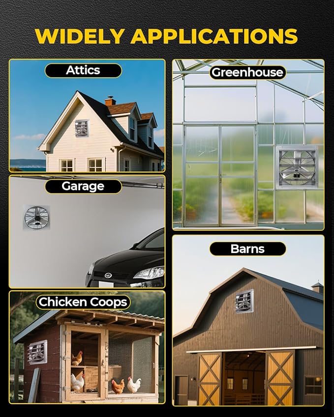 VENTISOL 24 Inch Shutter Exhaust Fan, Ven Fan with Power Cord & Variable Speed Controller Wall Mount, High Speed 4200CFM for Garages, Attic, Shops, Greenhouse