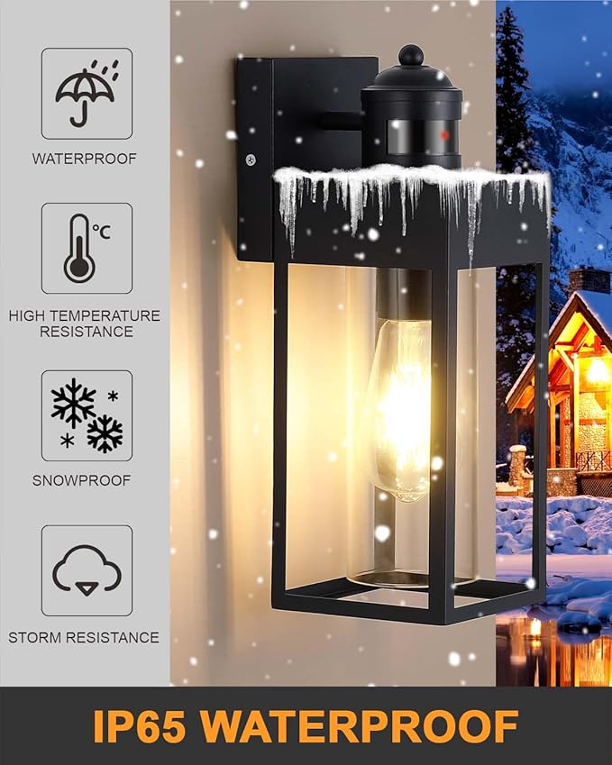 2-Pack Motion Sensor Outdoor Lights, Upgrade Dusk to Dawn Exterior Lighting Fixtures, Modern Porch Lights with Cylinder Lampshade, LED Wall Sconce for Garage Patio Garden House