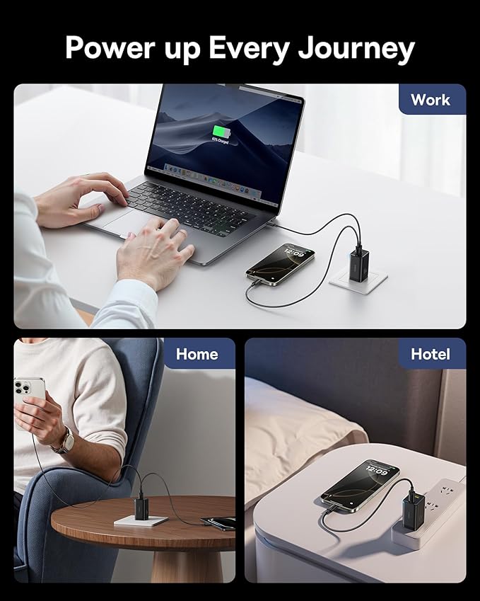 Baseus 2 Pack 65W USB C Charger Block, PPS 3-Port Fast Compact Foldable USB C Charger for MacBook, iPad Pro, Galaxy S24, iPhone 16/15 and More Series