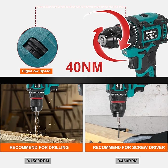 354 In-lbs Cordless Drill Driver for Makita 18V Battery, 3/8" Keyless Chuck, 21+1 Torque Settings, 1980 RPM, LED Light