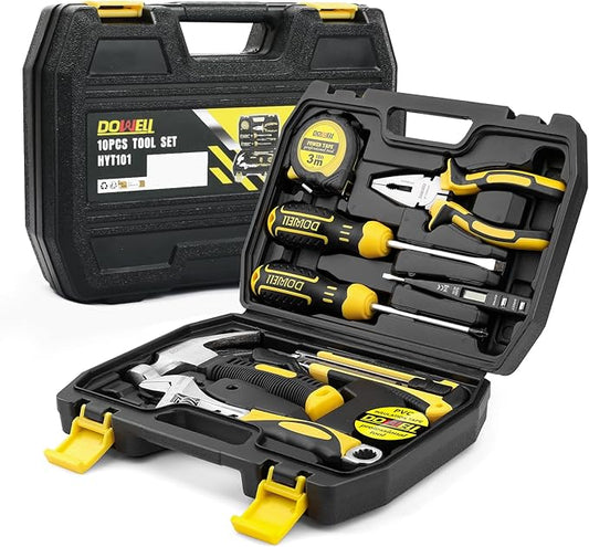 DOWELL 10 Piece Small Tool Kit,Mini Portable Tool Set,Home Repair Hand Tool Kit with Plastic Tool box Storage Case