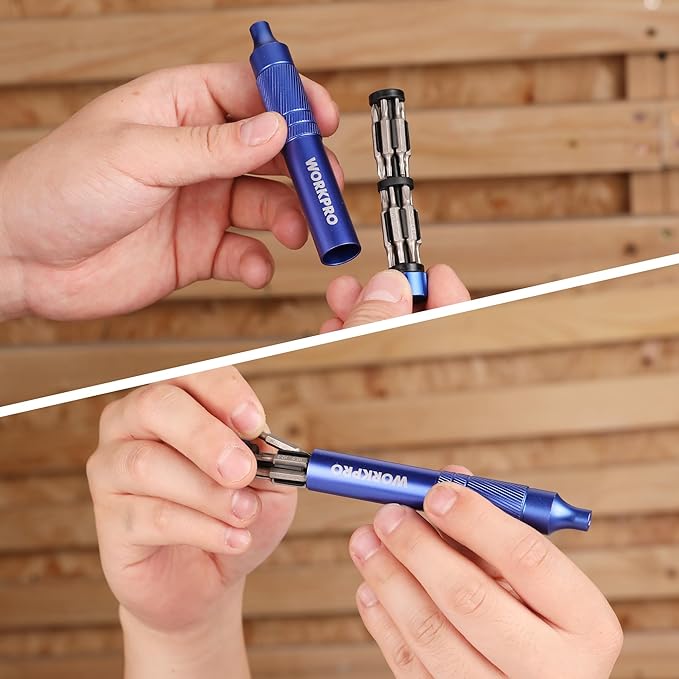 WORKPRO 24 in 1 Multi Bit Mini Screwdriver Set Magnetic, Manual Pen Screwdrivers, Tough S2 Steel Small Screwdriver Bits for Eyeglass, Watch, Laptop, Phone, Jewelry and Electronic, Blue