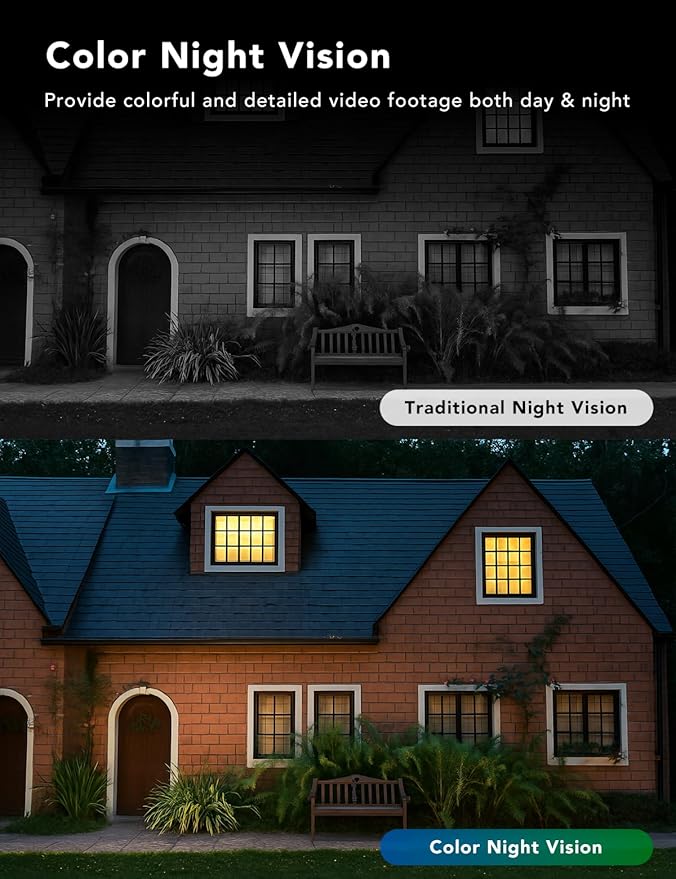 2K Security Camera, Outdoor/Indoor for Home, Pet, Baby, Nanny, IP65 Wterproof Color Night Vision, White Light & Siren, Recording, Motion Detection, Compatible with Alexa,Black